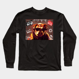 DJ BULLDOG VIBING TO MUSIC WITH MUSIC ELEMENTS AND GRID. Long Sleeve T-Shirt